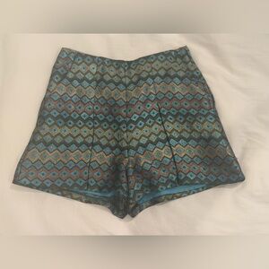 H&M High Waist Geometric Patterned Glitter Shorts - Blue, Navy and Gold